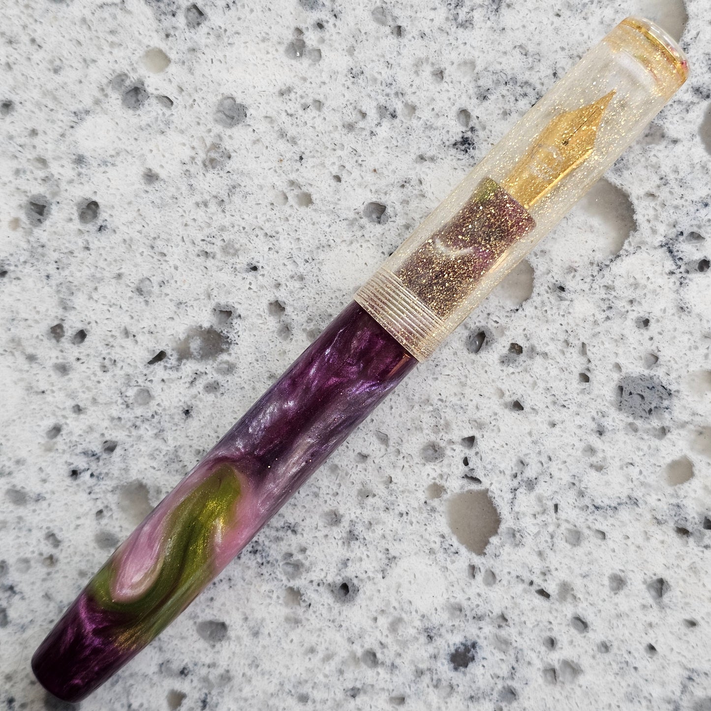 Purply/Green Floral Finial Fountain Pen