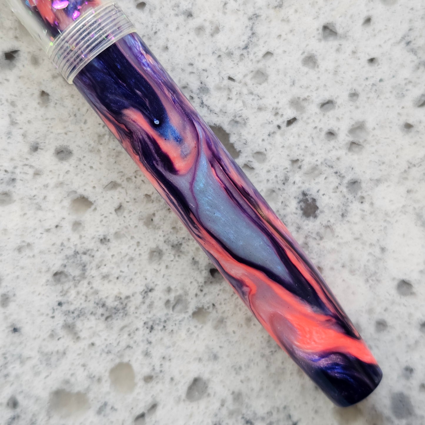 Pinky Purple Geode Floral Finial Fountain Pen
