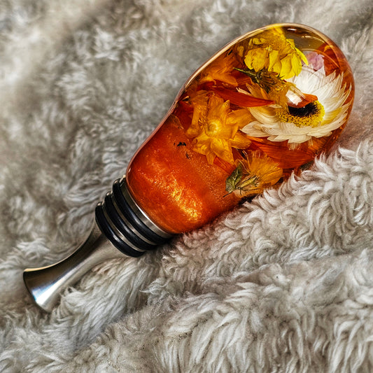 Candy Corn/Peach Sparkle Floral Bottle Stopper