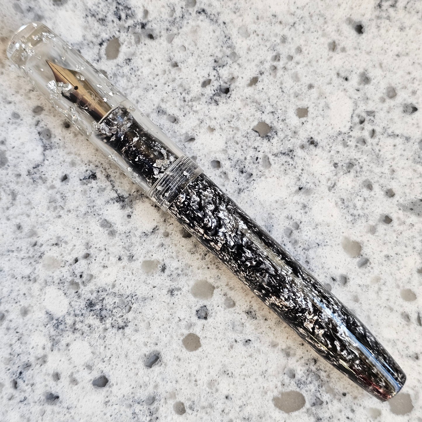 Damascus Steel Floral Finial Fountain Pen