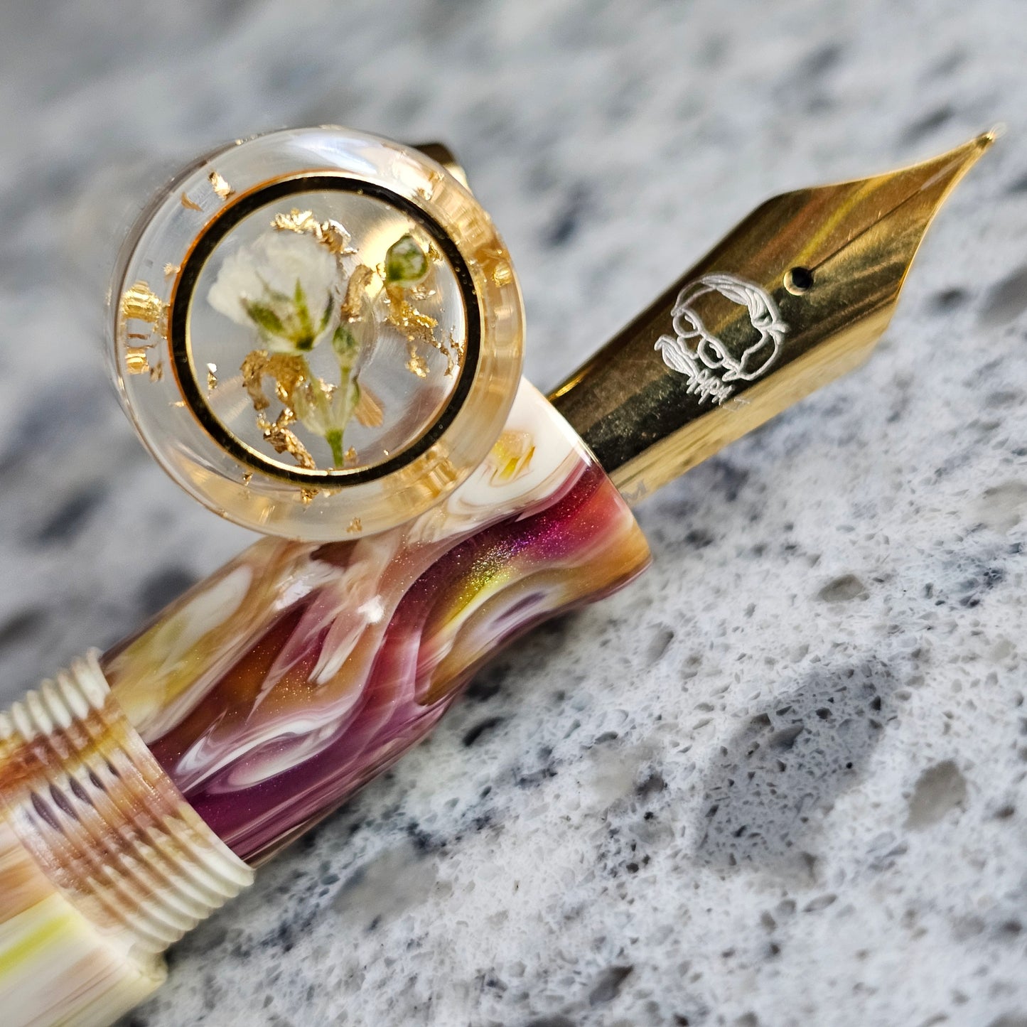Brooks Lily Pad Koi Floral Finial Fountain Pen
