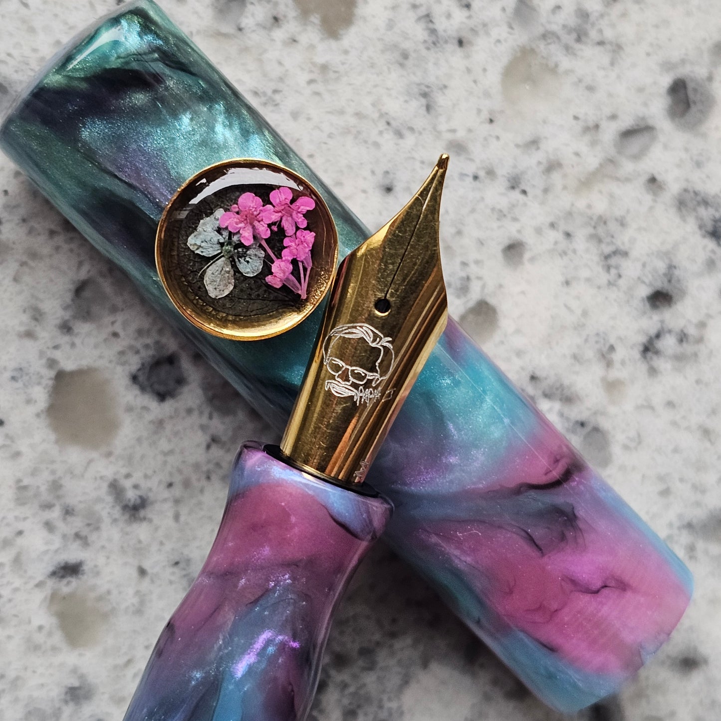 Princess Abalone Floral Roll Stop Fountain Pen