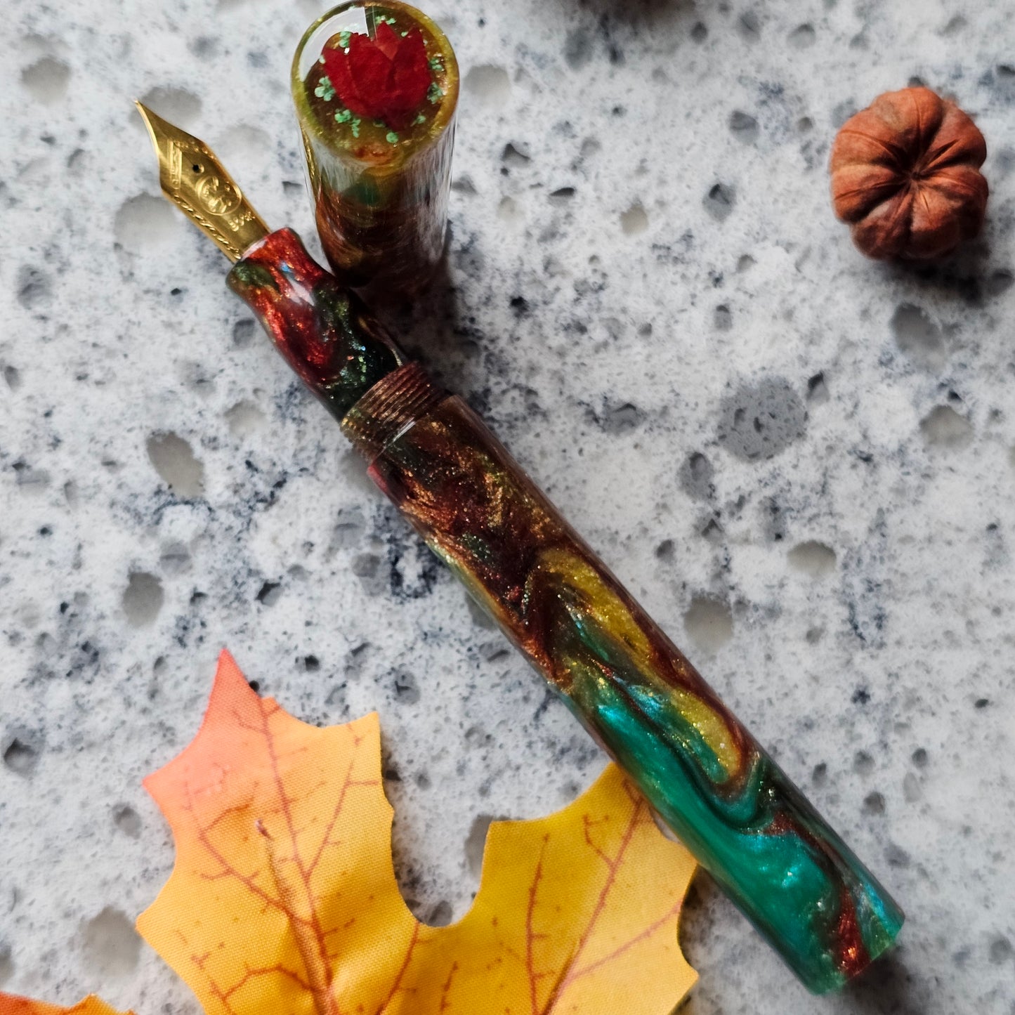 Autumn Peacock Floral Finial Fountain