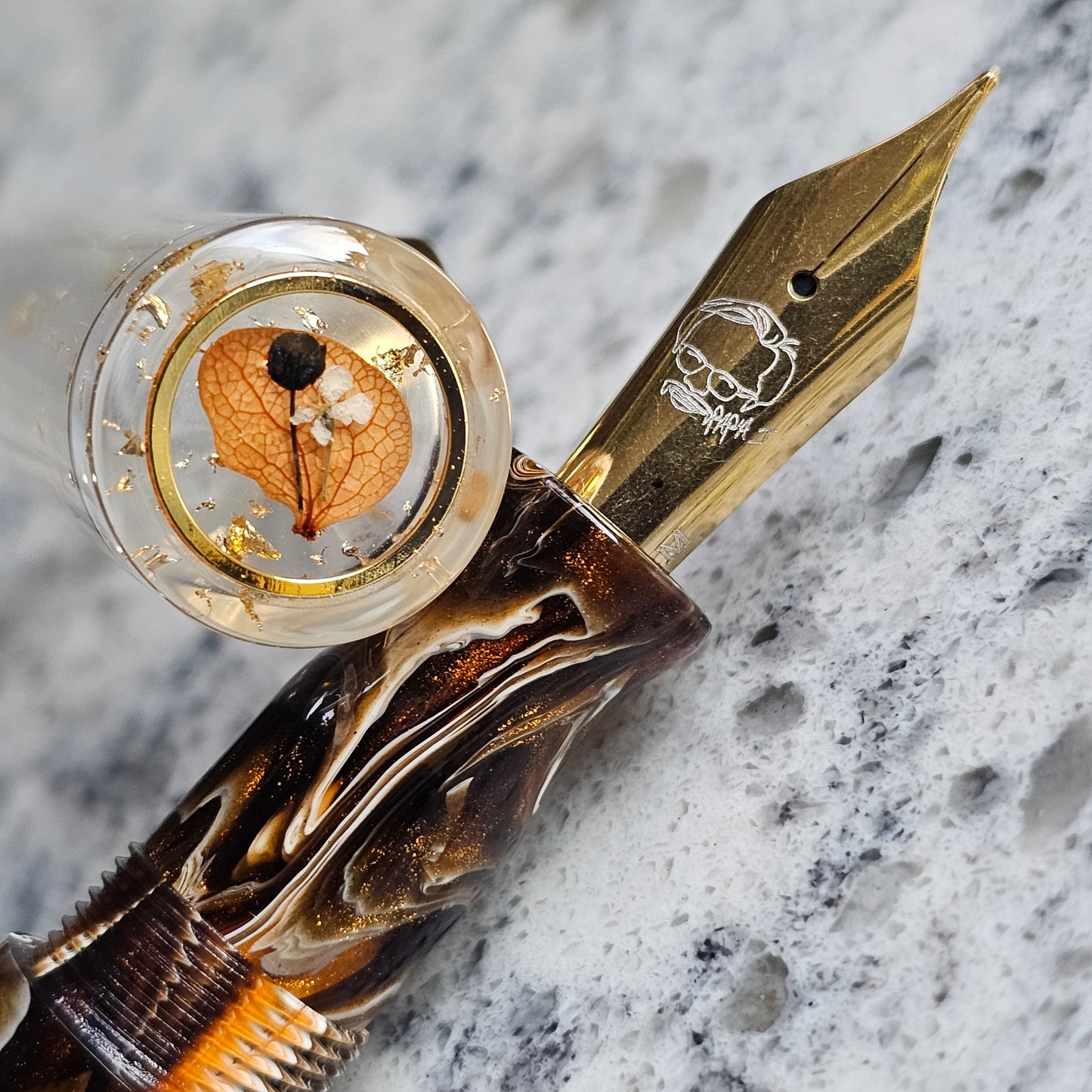 Brooks Calico Koi Floral Finial Fountain Pen