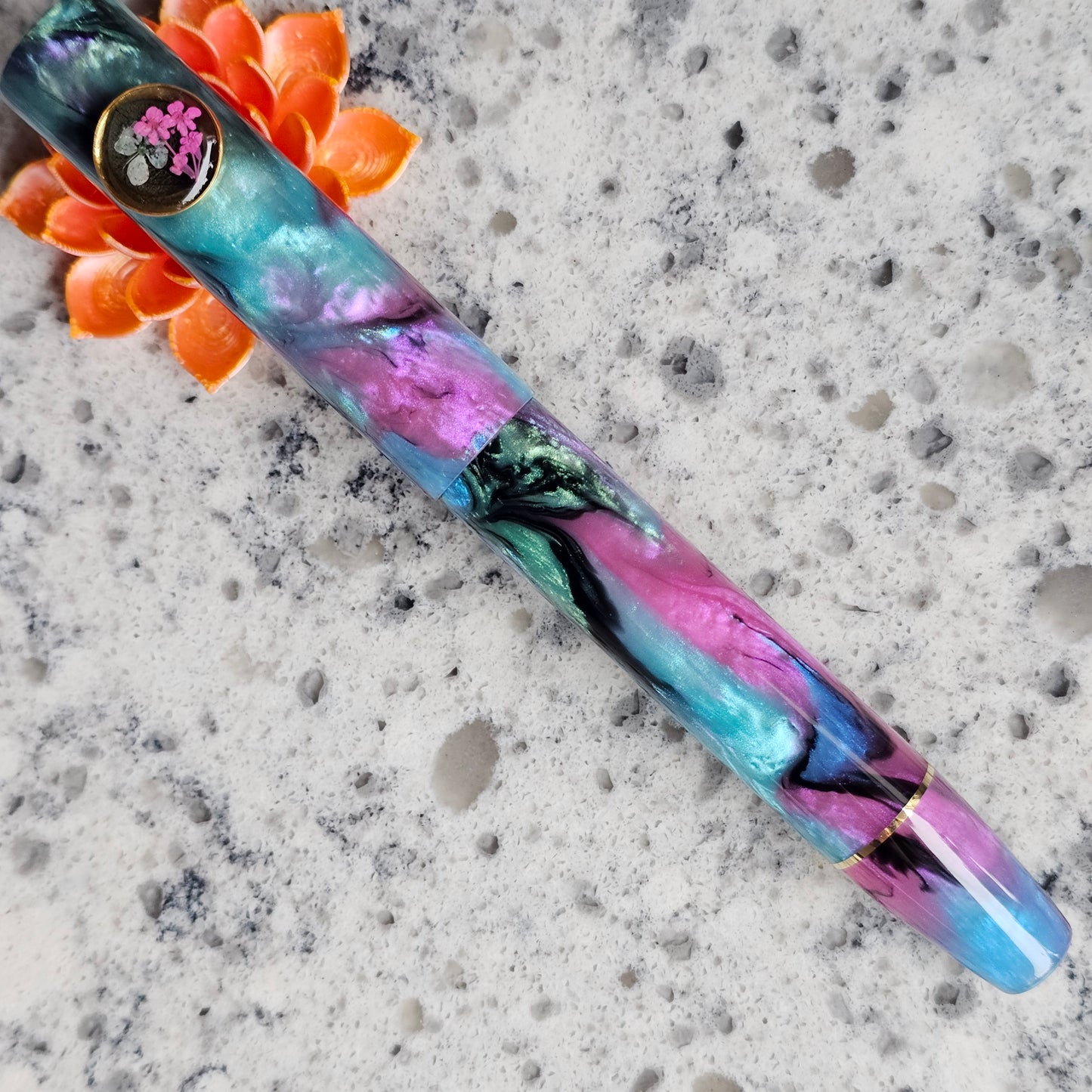 Princess Abalone Floral Roll Stop Fountain Pen
