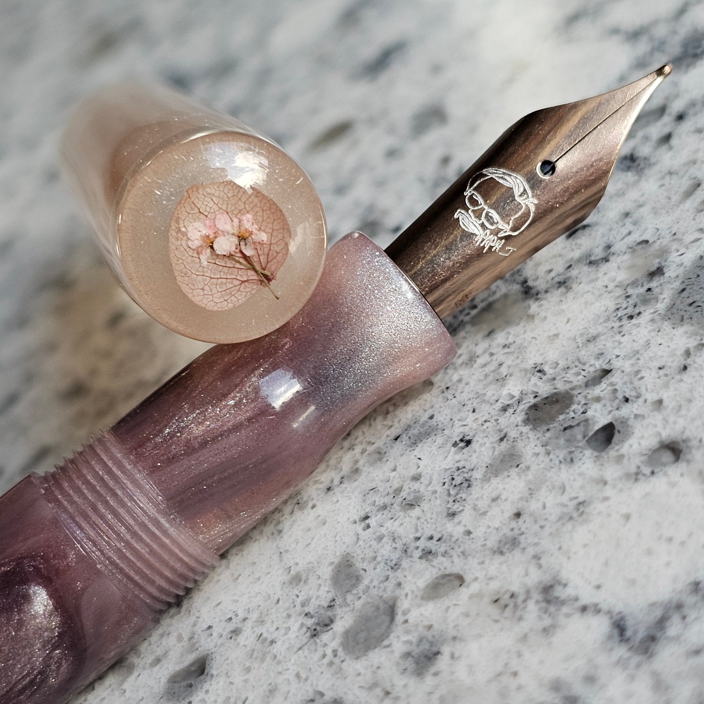 Twilight Plum Floral Finial Fountain Pen