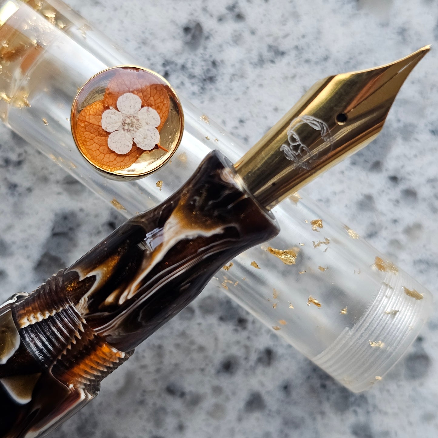 Brooks Calico Koi Floral Finial Fountain Pen