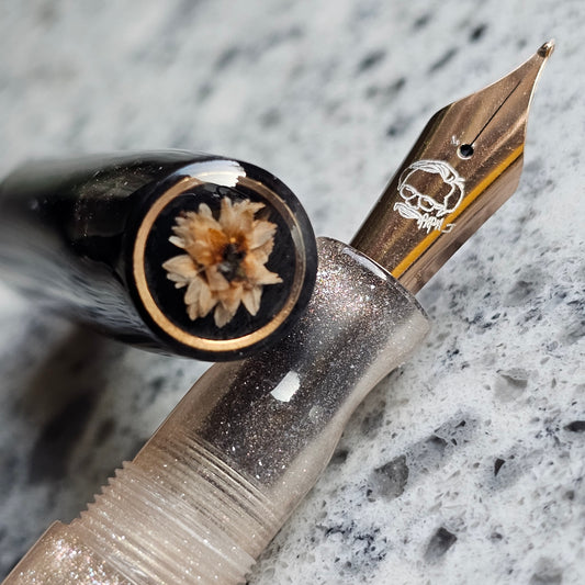 Pink Shimmery Floral Finial Fountain Pen