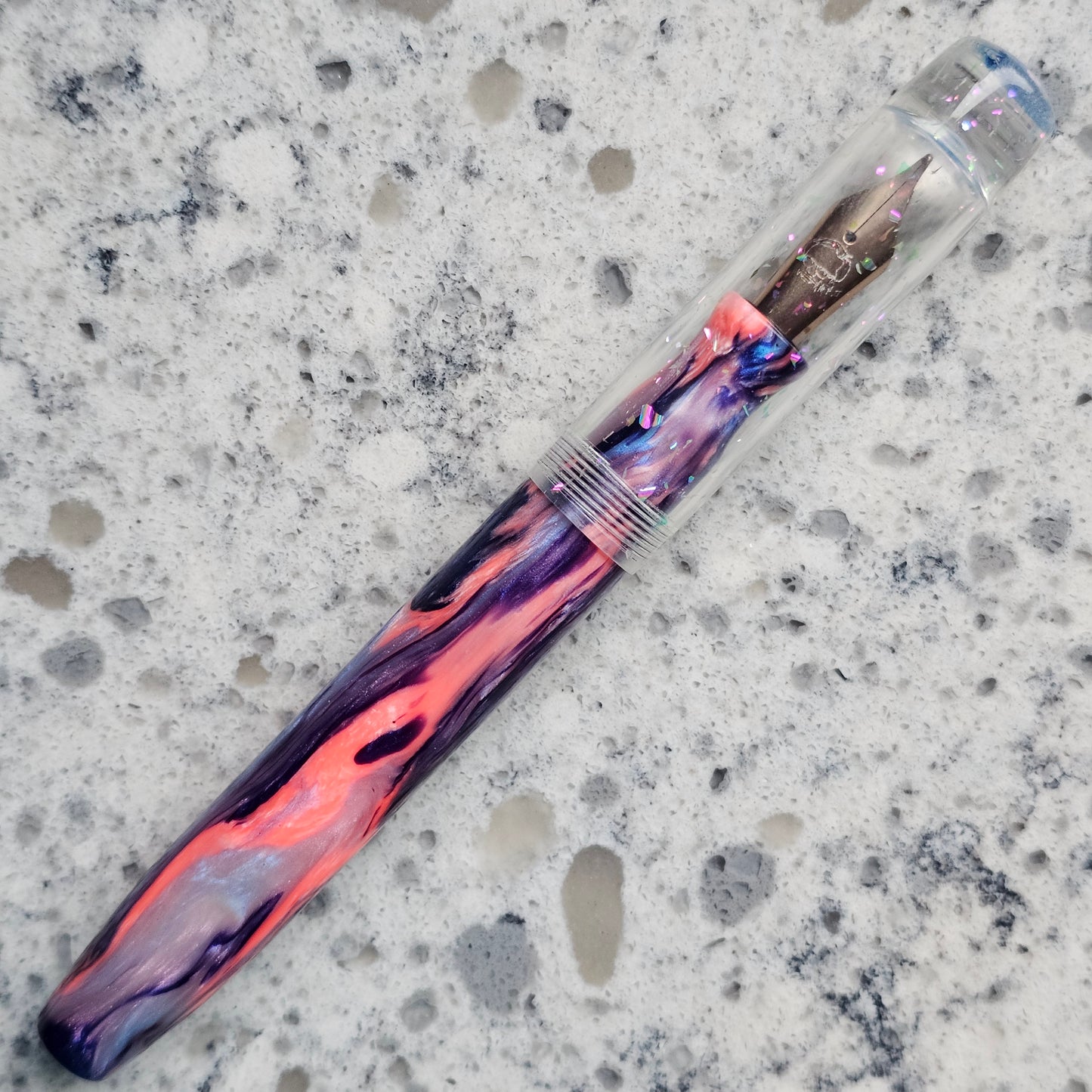 Electric Agate Floral Finial Fountain Pen